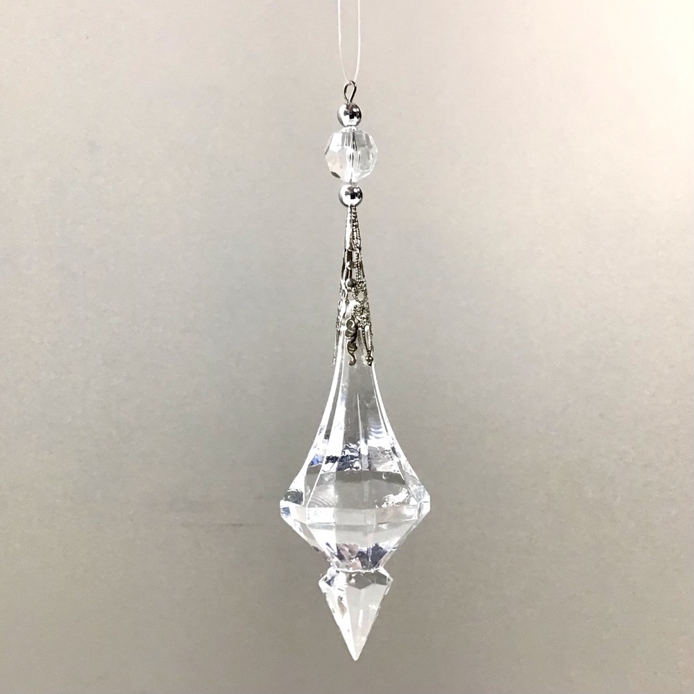 Clear Crystal Acrylic Ornament Faceted Prism Drop 5.75” Hanging Suncatcher